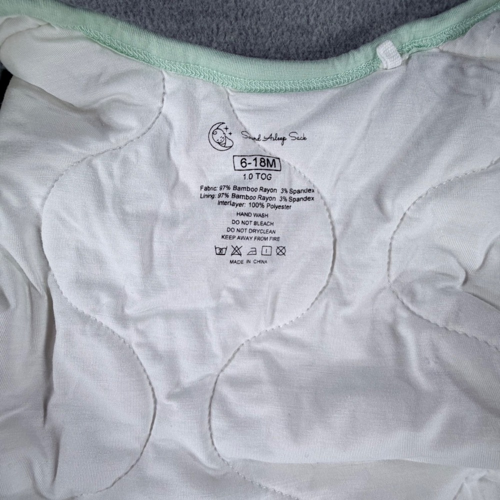Sound Asleep Sack Sleep Sack Kids 6-18M Mint Green Bamboo Rayon 1.0 TOG Quilted - Picture 4 of 5